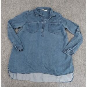Soft‎ Surroundings Shirt Womens Large Blue Chambray Denim Look Roll Tab Tunic